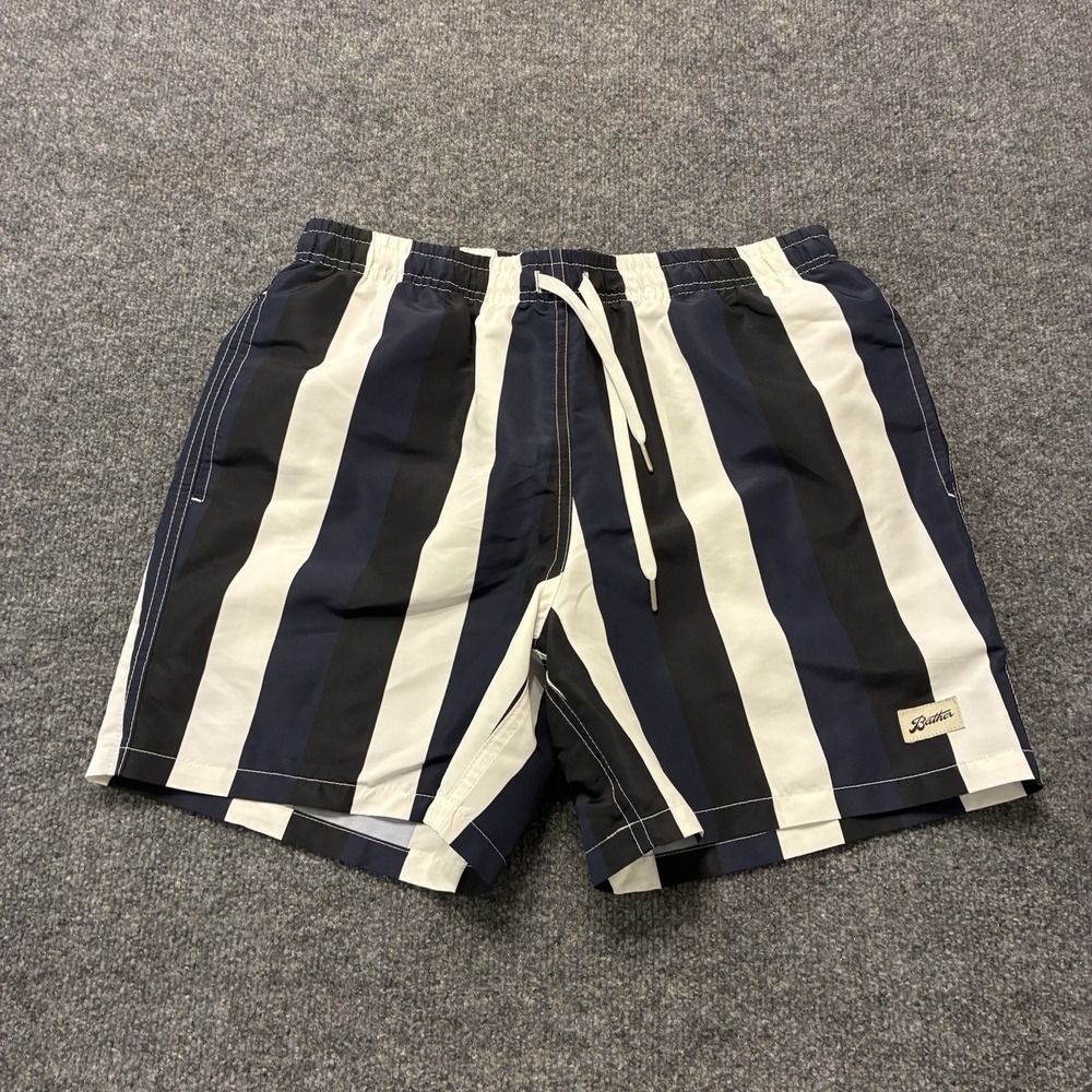 Bather Vertical Striped Mesh Lined Nylon Swim Trunks Shorts Mens Size Medium